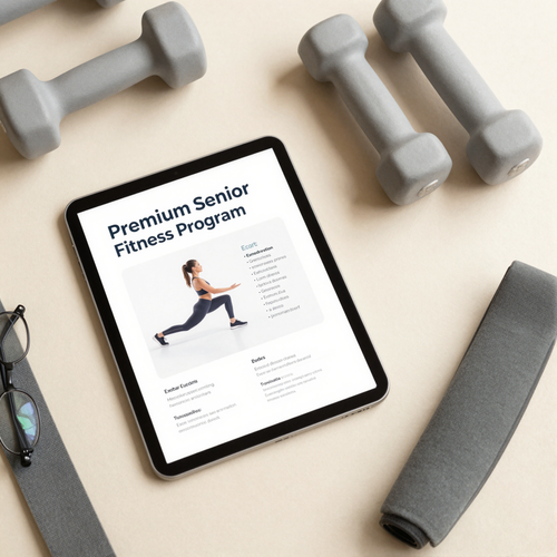 Balkan Programs senior fitness guide with light dumbbells and resistance band